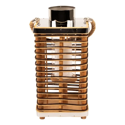 Northlight Rectangular Rattan Glass Candle Lantern With Jute Handle - 15.5" 13 Northlight Rectangular Rattan Glass Candle Lantern With Jute Handle - 15.5" - Image 11