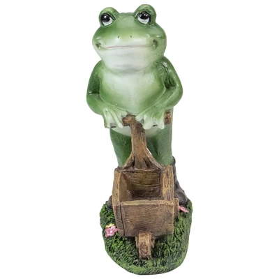 Northlight 11.5" Green Frog Pushing Wheelbarrow Outdoor Garden Statue 4 Northlight 11.5" Green Frog Pushing Wheelbarrow Outdoor Garden Statue - Image 2