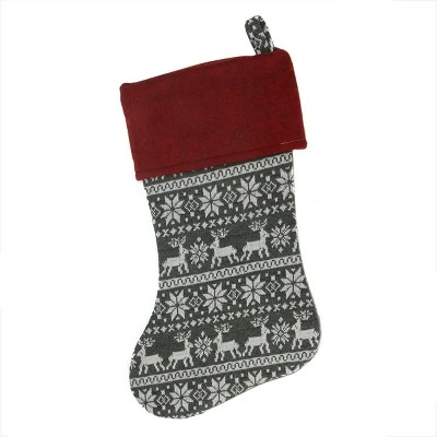 Northlight 19" Festive Grey, White And Red Snowflakes & Reindeer Knit Christmas Stocking 4 Northlight 19" Festive Grey, White And Red Snowflakes & Reindeer Knit Christmas Stocking - Image 2