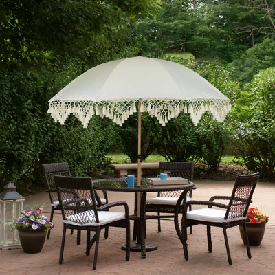 Northlight Outdoor Macrame Boho Beach Market Umbrella With Tilt - 6.5' - Cream 4 Northlight Outdoor Macrame Boho Beach Market Umbrella With Tilt - 6.5' - Cream - Image 2