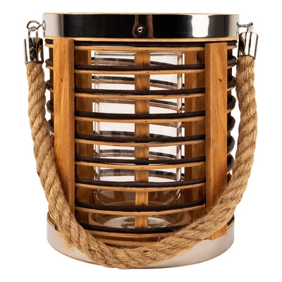 Northlight Rattan Glass Candle Lantern With Jute Handle - 7.5" 6 Northlight Rattan Glass Candle Lantern With Jute Handle - 7.5" - Image 4