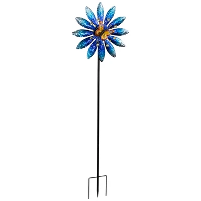 Northlight Blue Flower With Butterfly Outdoor Pinwheel Garden Stake - 4' 5 Northlight Blue Flower With Butterfly Outdoor Pinwheel Garden Stake - 4' - Image 3