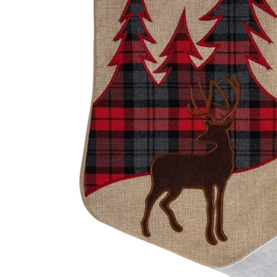 Northlight 19" Beige And Red Plaid Reindeer With Forest Trees Christmas Stocking 4 Northlight 19" Beige And Red Plaid Reindeer With Forest Trees Christmas Stocking - Image 2