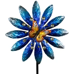 Northlight Blue Flower With Butterfly Outdoor Pinwheel Garden Stake - 4' 11 Northlight Blue Flower With Butterfly Outdoor Pinwheel Garden Stake - 4' -Northlight GUEST 10807eb1 731c 4222 8546 1d510d0e1755