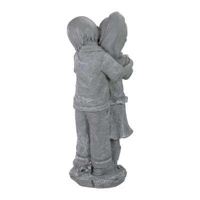 Northlight 19.5" Gray Boy Hugging Girl Outdoor Garden Statue 5 Northlight 19.5" Gray Boy Hugging Girl Outdoor Garden Statue - Image 3