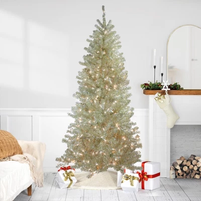 Northlight 7' Prelit Artificial Christmas Tree Metallic Sheer Champagne Tinsel - Clear Lights 3 Northlight 7' Prelit Artificial Christmas Tree Metallic Sheer Champagne Tinsel - Clear Lights
