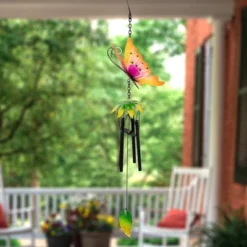 Northlight 19" Orange Metal Butterfly Outdoor Garden Windchime
