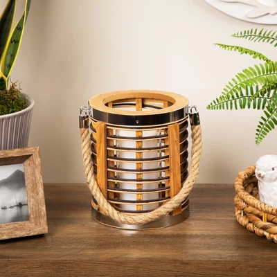 Northlight Rattan Glass Candle Lantern With Jute Handle - 7.5" 3 Northlight Rattan Glass Candle Lantern With Jute Handle - 7.5"