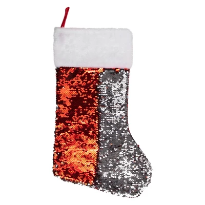 Northlight 19" Red And Silver Sequin Christmas Stocking With White Faux Fur Cuff 4 Northlight 19" Red And Silver Sequin Christmas Stocking With White Faux Fur Cuff - Image 2
