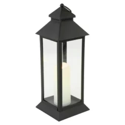 Northlight 15" LED Battery Operated Black Lantern With Flameless Candle