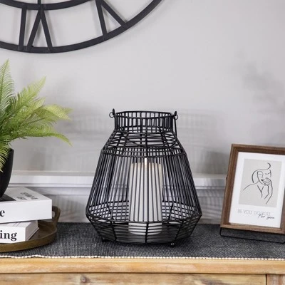 Northlight Large Geometric Iron Hurricane Candle Lantern - 11.25" - Black 3 Northlight Large Geometric Iron Hurricane Candle Lantern - 11.25" - Black