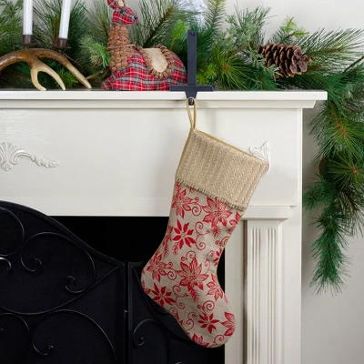 Northlight 20" Tan And Red Rustic Burlap Poinsettia Christmas Stocking 3 Northlight 20" Tan And Red Rustic Burlap Poinsettia Christmas Stocking