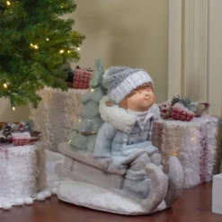 Northlight Lighted Girl On A Sled With Tree Christmas Decoration - 15" - Warm White Lights