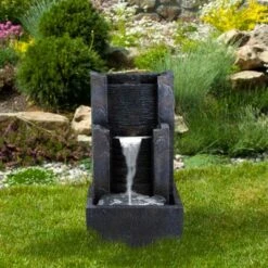 Northlight 23.5" Black And Gray Modern Lighted Three-tier Outdoor Garden Water Fountain