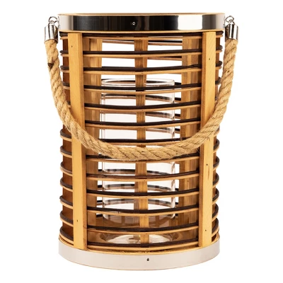 Northlight Rattan Glass Candle Lantern With Jute Handle - 11.5" 6 Northlight Rattan Glass Candle Lantern With Jute Handle - 11.5" - Image 4