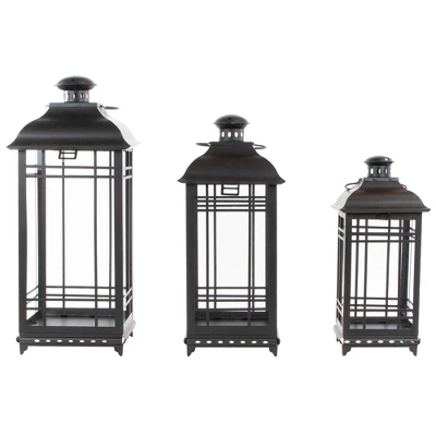 Northlight Set Of 3 Distressed Black Mission Style Candle Lanterns 19.5" 4 Northlight Set Of 3 Distressed Black Mission Style Candle Lanterns 19.5" - Image 2