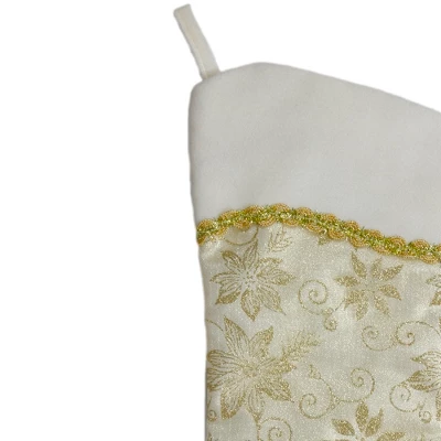 Northlight 20.5-Inch Gold And White Glitter Poinsettia Christmas Stocking With A Velvet Cuff 3 Northlight 20.5-Inch Gold And White Glitter Poinsettia Christmas Stocking With A Velvet Cuff