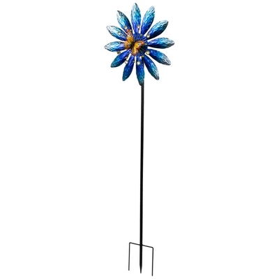 Northlight Blue Flower With Butterfly Outdoor Pinwheel Garden Stake - 4' 4 Northlight Blue Flower With Butterfly Outdoor Pinwheel Garden Stake - 4' - Image 2