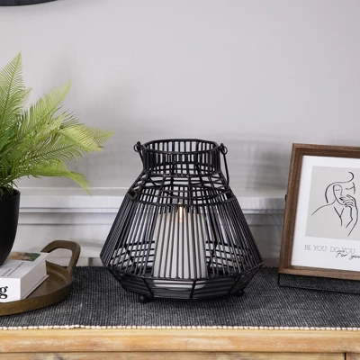 Northlight Medium Iron Geometric Hurricane Candle Lantern - 8.25" - Black 3 Northlight Medium Iron Geometric Hurricane Candle Lantern - 8.25" - Black
