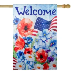 Northlight Welcome Patriotic Floral Outdoor House Flag 40" X 28"