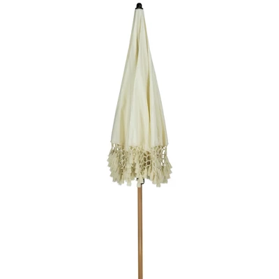 Northlight Outdoor Macrame Boho Beach Market Umbrella With Tilt - 6.5' - Cream 7 Northlight Outdoor Macrame Boho Beach Market Umbrella With Tilt - 6.5' - Cream - Image 5
