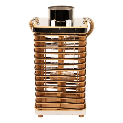 Northlight Rectangular Rattan Glass Candle Lantern With Jute Handle - 15.5" 5 Northlight Rectangular Rattan Glass Candle Lantern With Jute Handle - 15.5" - Image 3