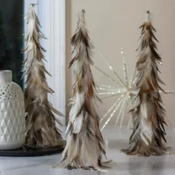 Northlight Layered Feather Cone Tree Christmas Decoration - 15.5" - Brown And Gray