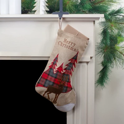 Northlight 19" Beige And Red Plaid Reindeer With Forest Trees Christmas Stocking 3 Northlight 19" Beige And Red Plaid Reindeer With Forest Trees Christmas Stocking