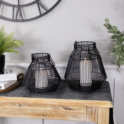 Northlight Large Geometric Iron Hurricane Candle Lantern - 11.25" - Black 4 Northlight Large Geometric Iron Hurricane Candle Lantern - 11.25" - Black - Image 2