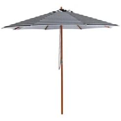 Northlight Striped Outdoor Patio Market Umbrella With Wooden Pole - 8.5' - Blue And White -Northlight GUEST 4f3b10a3 534d 4102 a019 d32db033e1e3