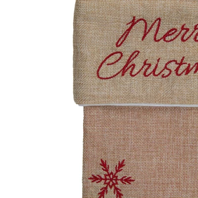 Northlight 19" Beige And Red Santa Claus Embroidered Christmas Stocking 4 Northlight 19" Beige And Red Santa Claus Embroidered Christmas Stocking - Image 2