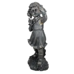 Northlight 18" Pre-Lit Black Solar Powered LED Girl With Cell Phone Outdoor Garden Statue