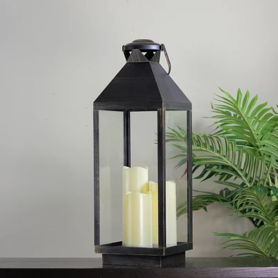 Northlight 24" Gold Brushed Black Candle Lantern With Flameless LED Candles 4 Northlight 24" Gold Brushed Black Candle Lantern With Flameless LED Candles - Image 2