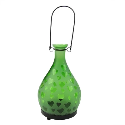 Northlight 8.75" Frosted Green Hearts Glass Bottle Tea Light Candle Lantern Decoration 3 Northlight 8.75" Frosted Green Hearts Glass Bottle Tea Light Candle Lantern Decoration