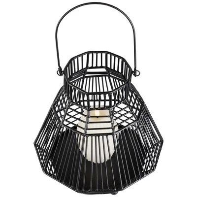 Northlight Medium Iron Geometric Hurricane Candle Lantern - 8.25" - Black 5 Northlight Medium Iron Geometric Hurricane Candle Lantern - 8.25" - Black - Image 3