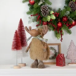 Northlight Whimsical Standing Moose With Plaid Scarf Christmas Decoration - 13"