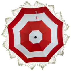 Northlight Striped Outdoor Macrame Boho Beach Market Umbrella With Tiltt- 6.5' - Red And White -Northlight GUEST 64d9c4e8 6b90 4b85 bbcf aacfe6bd1300