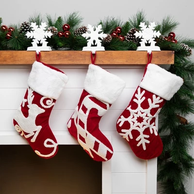 Northlight Reindeer And Snowflake Embroidered Christmas Stockings - 20" - Set Of 3 2 Northlight Reindeer And Snowflake Embroidered Christmas Stockings - 20" - Set Of 3