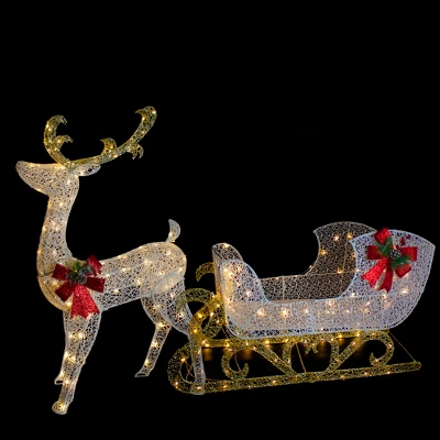 Northlight 48" LED Lighted Glitter Reindeer With Sleigh Outdoor Christmas Decoration 4 Northlight 48" LED Lighted Glitter Reindeer With Sleigh Outdoor Christmas Decoration - Image 2