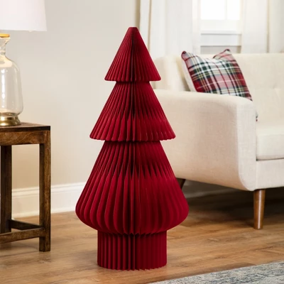 Northlight Accordion Honeycomb Foldable Paper Christmas Tree - 3' - Red 3 Northlight Accordion Honeycomb Foldable Paper Christmas Tree - 3' - Red