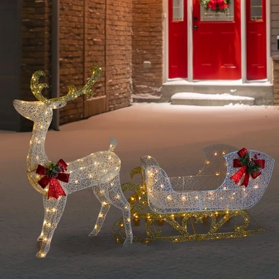 Northlight 48" LED Lighted Glitter Reindeer With Sleigh Outdoor Christmas Decoration 3 Northlight 48" LED Lighted Glitter Reindeer With Sleigh Outdoor Christmas Decoration