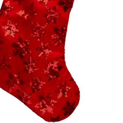 Northlight 20.5" Red And White Sequin Snowflake Christmas Stocking 3 Northlight 20.5" Red And White Sequin Snowflake Christmas Stocking - Image 2