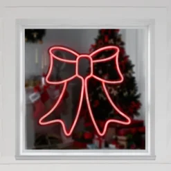 Northlight 15" Red LED Lighted Neon Style Bow Christmas Window Silhouette