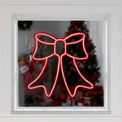 Northlight 15" Red LED Lighted Neon Style Bow Christmas Window Silhouette 3 Northlight 15" Red LED Lighted Neon Style Bow Christmas Window Silhouette
