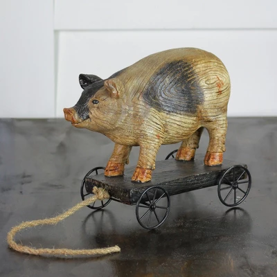 Northlight 10" Black And White Wood Textured Pig On Cart Outdoor Garden Statue 4 Northlight 10" Black And White Wood Textured Pig On Cart Outdoor Garden Statue - Image 2