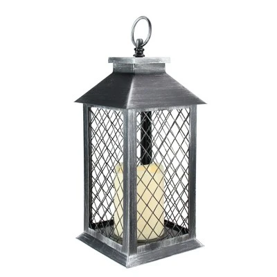 Northlight 11" Silver Brushed Black Mesh Candle Lantern With Flameless LED Candle 3 Northlight 11" Silver Brushed Black Mesh Candle Lantern With Flameless LED Candle
