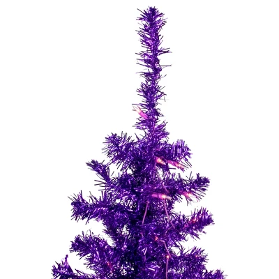 Northlight 6' Pre-Lit Purple Artificial Tinsel Christmas Tree, Clear Lights 4 Northlight 6' Pre-Lit Purple Artificial Tinsel Christmas Tree, Clear Lights - Image 2