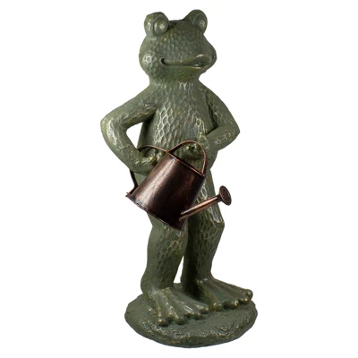 Northlight 17" Gold Verdigris Frog With Watering Can Outdoor Garden Statue 4 Northlight 17" Gold Verdigris Frog With Watering Can Outdoor Garden Statue - Image 2