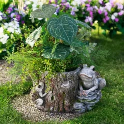 Northlight Frogs On Tree Stump Outdoor Garden Planter - 9"