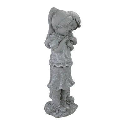 Northlight 19.5" Gray Boy Hugging Girl Outdoor Garden Statue 4 Northlight 19.5" Gray Boy Hugging Girl Outdoor Garden Statue - Image 2